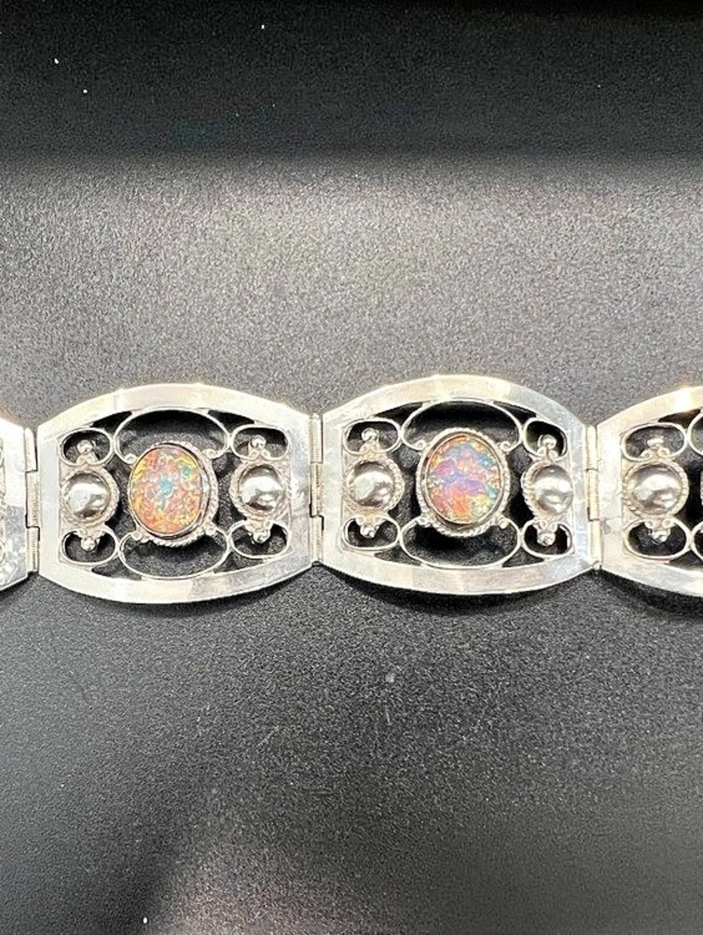 Vintage Taxco Mexico Sterling Silver 925 Fire Opal Bracelet